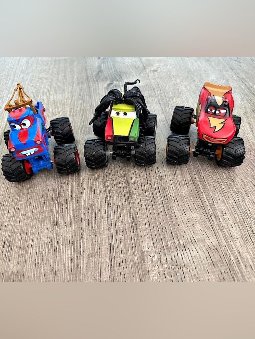 Disney Cars Toon Monster Truck Wrestlers Toy Trucks Set of 3 Red & Blue
